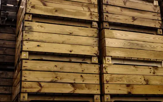 Rows of custom wooden pallet and crate configurations