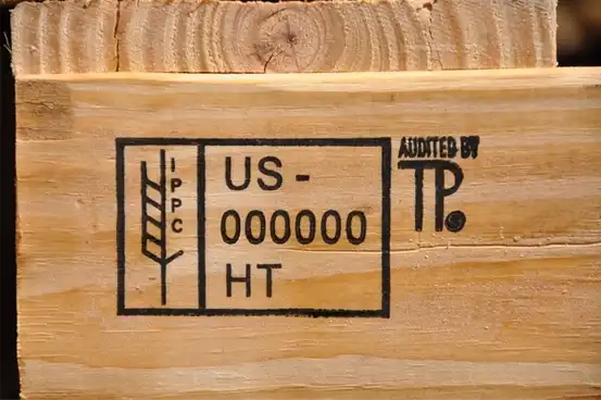 Heat-treatment mark on a wooden export pallet component